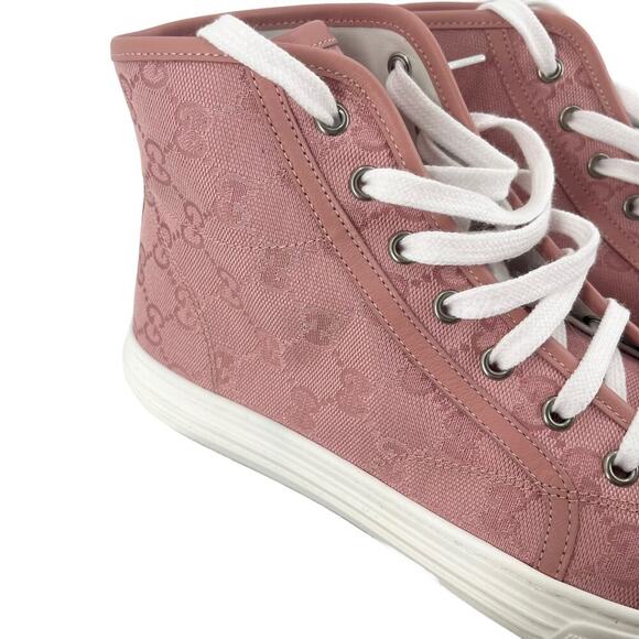 GUCCI GG Miro High Top Sneakers Soft Pink Monogram Lace Up Fabric EU 38 US 8 NEW - Picture 6 of 9